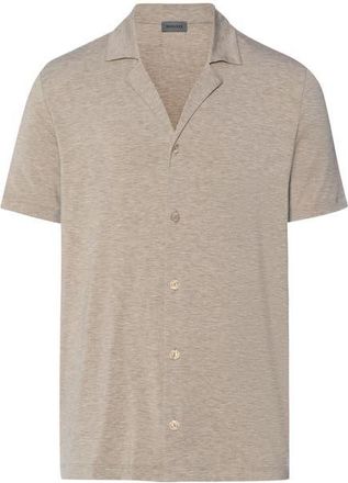 Hanro Casuals Notch Collar Button Front Shirt in Hazelnut Melange at Nordstrom, Size Xx-Large