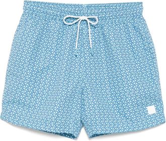 HUGO BOSS Mens Vibe Geometric Print Swim Trunks, Light Blue