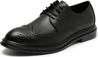 Generic Shoes Dress Oxford for Men Lace Up Derby Shoes Brogue Embossed Wing tip Round Burnished Toe Block Heel Low Top Anti-Slip Non Slip Classic(Black,5.5 UK