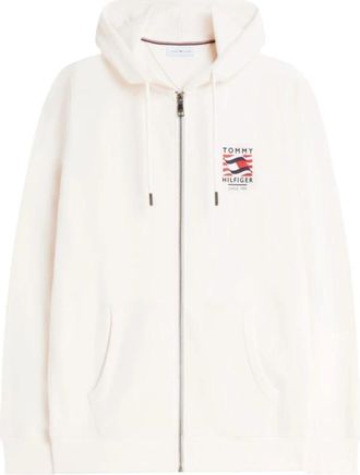 Tommy Hilfiger Flag Embroidery French Terry Zip-Thru Hoody - Heren - Vesten met rits - Wit - M - Katoen - Hoodies & sweatvesten