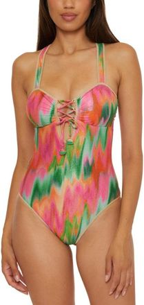 BECCA by Rebecca Virtue Bandeau One Piece Swimsuit Womens Multicolor Corset Lace Up JZZ1373