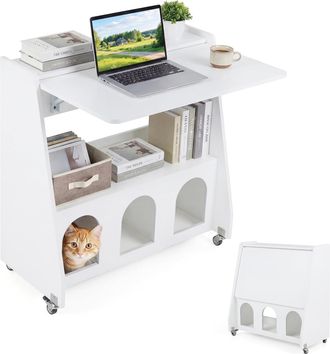 Costway Costway Scrivania Computer Pc Ufficio 80x60 Pieghevole Mobile Ruote Salvaspazio Piccolo Compatto Moderno Legno Cameretta Camera Studio Casa Home Offic