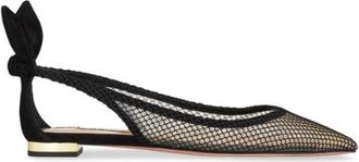 Aquazzura Black Mesh Bow Detail Flats Size 37
