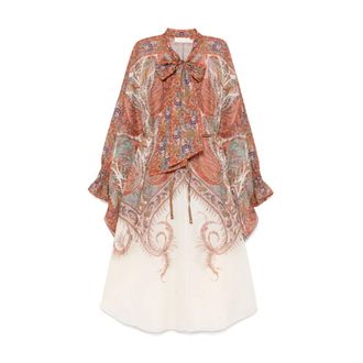 Zimmermann Midi Dresses, female, Multicolor, Size: M Multicolour Dress with Self Tie Neck