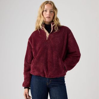 Levi's Gemma Sherpa 1/4 Zip Sweatshirt - Womens - XS - Red