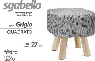 Trade Shop Trade Shop - Pouf Sgabello Poggiapiedi Quadrato Gambe In Legno Tessuto Grigio 27x28cm 827723