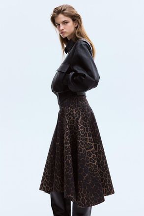 H&M Flared Twill Skirt in Dark Brown/leopard Print at Nordstrom, Size 12