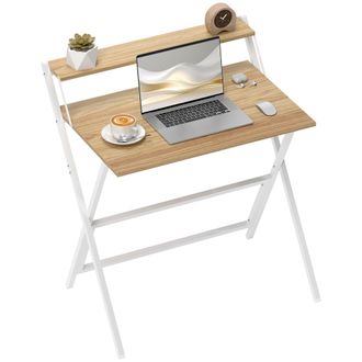 HOMCOM 81.5 Cm Folding Computer Desk For Small Spaces Bedroom - Natural wood finish | TJ Hughes