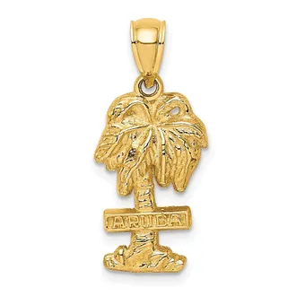 Diamond2Deal 14k Yellow Gold ARUBA On Palm Tree Pendant