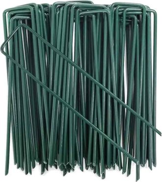 OEM 100 Estacas De Acero Galvanizado En Forma De U, 150x25 Mm, &Oslash;3 Mm, Color Verde, Para Fijaci&oacute;n De Tela Antihierbas