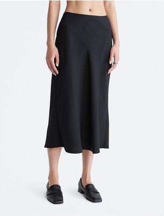 Calvin Klein Womens Soft Twill Midi Skirt - Black - 24