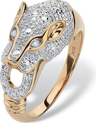Palm Beach Jewelry Pave Diamond Accent Panther Ring in Gold-Plated Sterling Silver