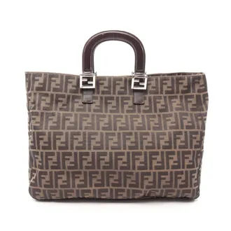 Fendi Brown Canvas Leather Handbag Tote Bag (Pre-Owned)