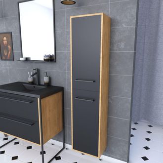 Aurlane Aurlane - Columna De Ba&ntilde;o Roble Marr&oacute;n 30x35x150 - 2 Puertas Y Tiradores Negro Mate