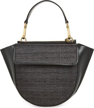 Wandler Mini Hortensia Leather & Raffia Handbag in Black Raffia at Nordstrom
