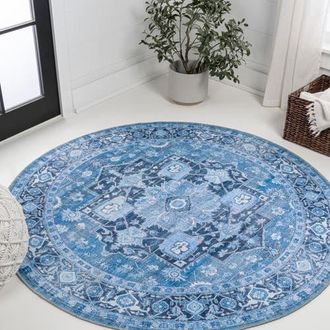 Jonathan Y Designs Maris Ornate Medallion Machine-Washable Round Area Rug in Blue/navy at Nordstrom, Size 6Ft 0In X 6Ft 0In