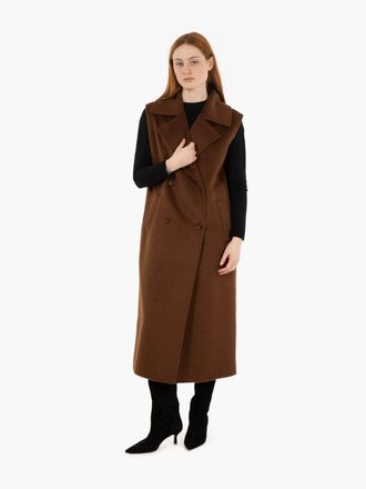 Patrizia Pepe Cappotto smanicato in lana e alpaca brown