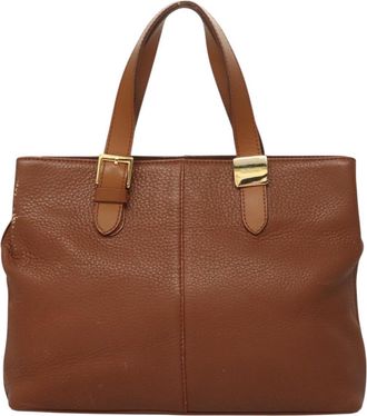Burberry Nova Check Brown Leather Tote Bag (Pre-Owned)