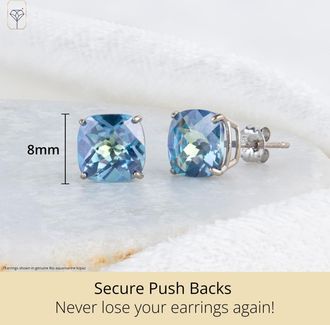 MAX + STONE Sterling Silver or Gold 8mm Cushion Cut Gemstone Birthstone Stud Earrings