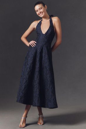 Mare Mare Halter Corset Fit & Flare Jacquard Maxi Dress