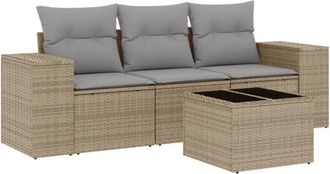 vidaXL Juego De Sof&aacute;s Jard&iacute;n Con Cojines 4 Pzas Rat&aacute;n Sint&eacute;tico Beige Vidaxl