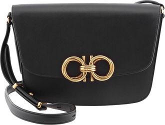Ferragamo Salvatore Ferragamo Black Leather Trapezio Crossbody Bag