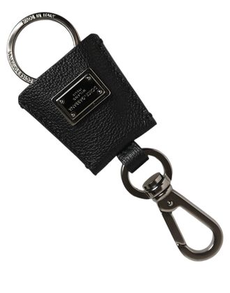 Dolce & Gabbana Textured Leather with Logo Plaque Key Case - Black