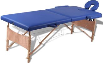 vidaXL Camilla De Masaje Plegable Vidaxl Con Estructura De Madera, 2 Zonas, Azul