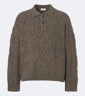 Frame Denim Cable-knit wool and alpaca-blend polo sweater