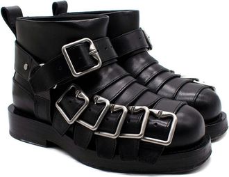 Burberry Black Multi-strap Leather Buckle Biker Boots Size 37.5