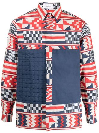 Ports V Shirt met geometrische print - Wit