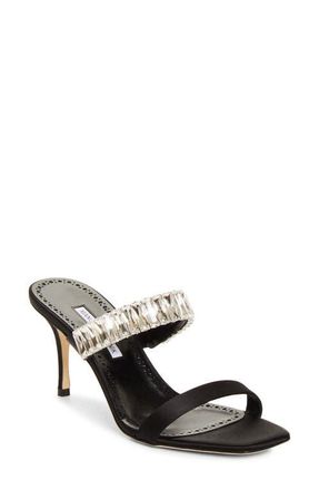 Manolo Blahnik Sako Bay Crystal Embellished Sandal in Black at Nordstrom, Size 8.5Us