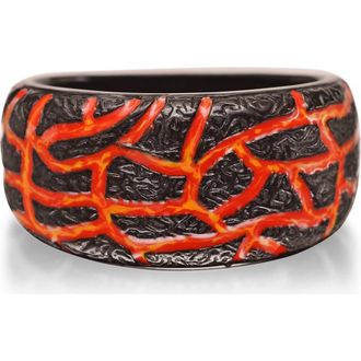 LuvMyJewelry Rivers Of Fire Textured Silver & Enamel Band Men Ring in Dark Grey at Nordstrom, Size 10