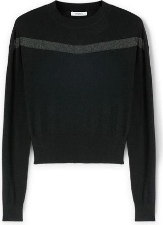 Motivi Trui met transparant inzetstuk - Dames - Ronde hals truien - Zwart - XS - Wol - Truien & Vesten