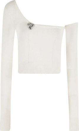 Blumarine Zwarte One Shoulder Gebreide Trui - Dames - Longsleeves - Wit - L - Tops