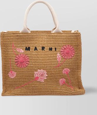 Marni raffia tote bag floral embroidery