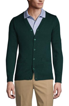 Lands End School Uniform Cotton Modal Button Front Cardigan Sweater in Evergreen at Nordstrom, Size Medium