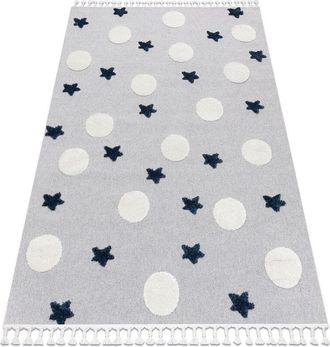 RugsX Rugsx - Carpet yoyo GD75 grey / white - Stars, circles for children, structural, sensory Fringes grey 200x290 cm