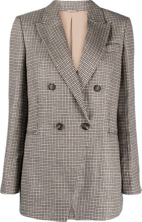 Brunello Cucinelli houndstooth double-breasted blazer - women - Linen/Flax/Polyamide/Acetate/Metallic Fibre/Cupro/Silk - 36 - Neutrals