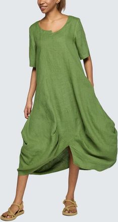 Luukaa D'Celli Yalina Solid Linen Balloon Dress in Apple Green at Nordstrom, Size 14