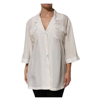 Dolce & Gabbana Shirts, female, White, M, White Silk Collared Blouse Top