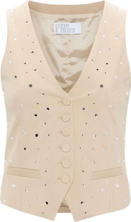 Giuseppe Di Morabito rhinestone-embellishment twill vest - women - Cotton/Polyamide/Elastane/Viscose/Polytetrafluoroethylene (PTFE) - 38 - Neutrals