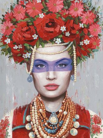 HERDASA Cuadro Mujer Con Rosas Y Antifaz 70x100x3 Cm