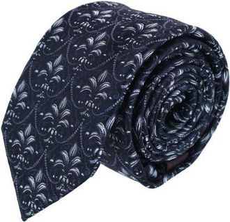 Trafalgar Store Domenico the Grande Damask Patterned Silk Necktie in Black And Silver at Nordstrom