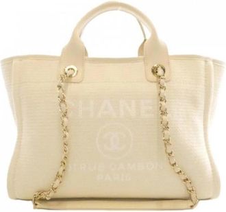 Chanel Pre-owned Deauville Mixed Fiber Tote Bag - Dames - Vintage Handtas - Beige - ONE Size - Leer - Vintage