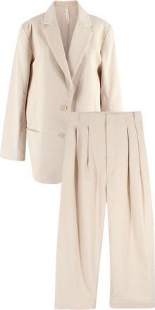 Lauren Manoogian Cream Ribbed Single Breasted Blazer and Trouser Suit Size XS