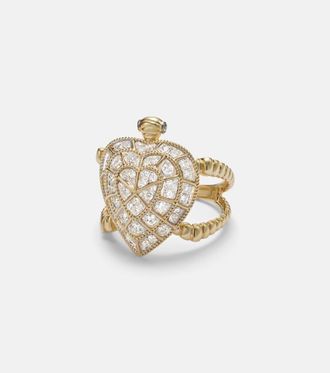 Yvonne L&eacute;on Yvonne L&eacute;on Tortue Coeur 9kt gold ring with diamonds