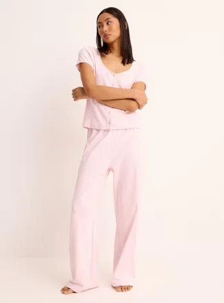 Miiyu Womens Scalloped edging pointelle knit lounge pant