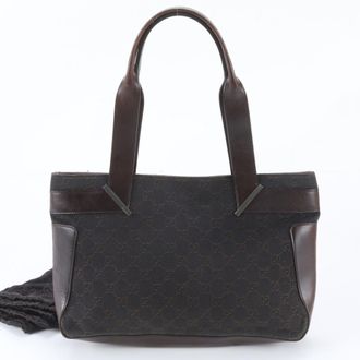 Gucci Brown Leather Canvas Handbag Shoulder Bag Tote Bag (Pre-Owned)