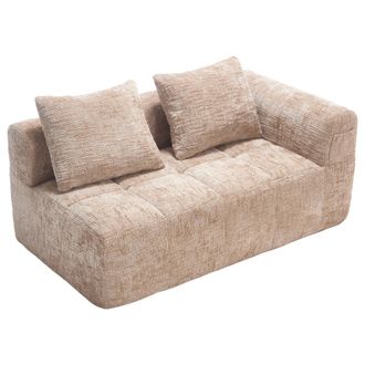 STILVORA Divano Lineare 2 Posti Con Tasche Laterali E Cuscino Comfort Imbottitura A Ritorno Rapido Design Moderno In Ciniglia Color Cachi